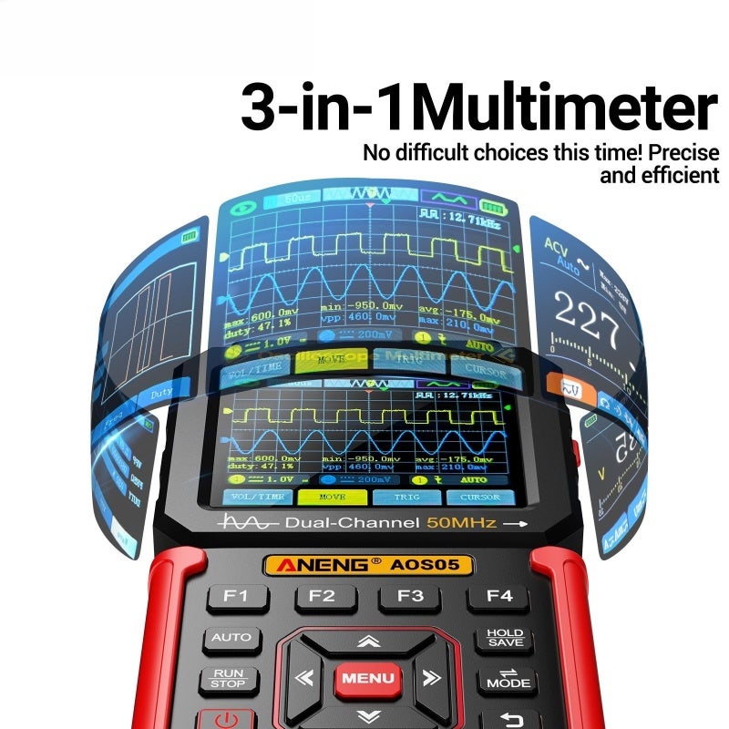 Handheld Digital Oscilloscope: 50 MHz Dual Channel, 3-In-1 Versatile System - 25000-Count High Precision Multimeter, Built-In Signal Generator for Electronics Repair, Circuit Testing, Engineering Stud - Image 5