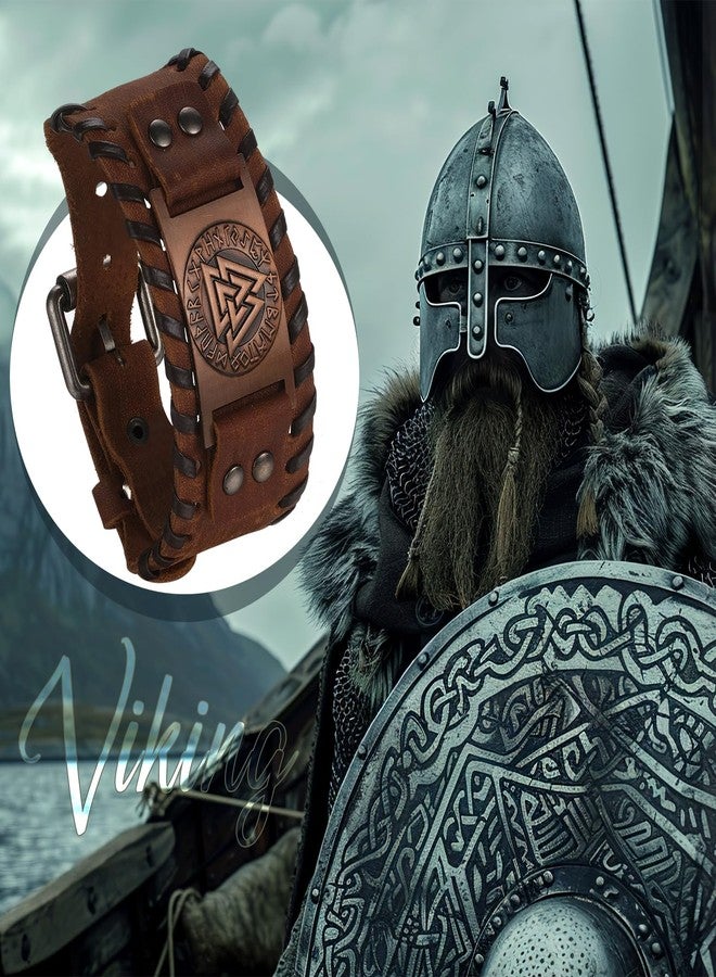 Cupimatch Viking Valknut Leather Bracelet: Adjustable Cuff Unisex Norse Rune Amulet Punk Style Bracelet - Image 4