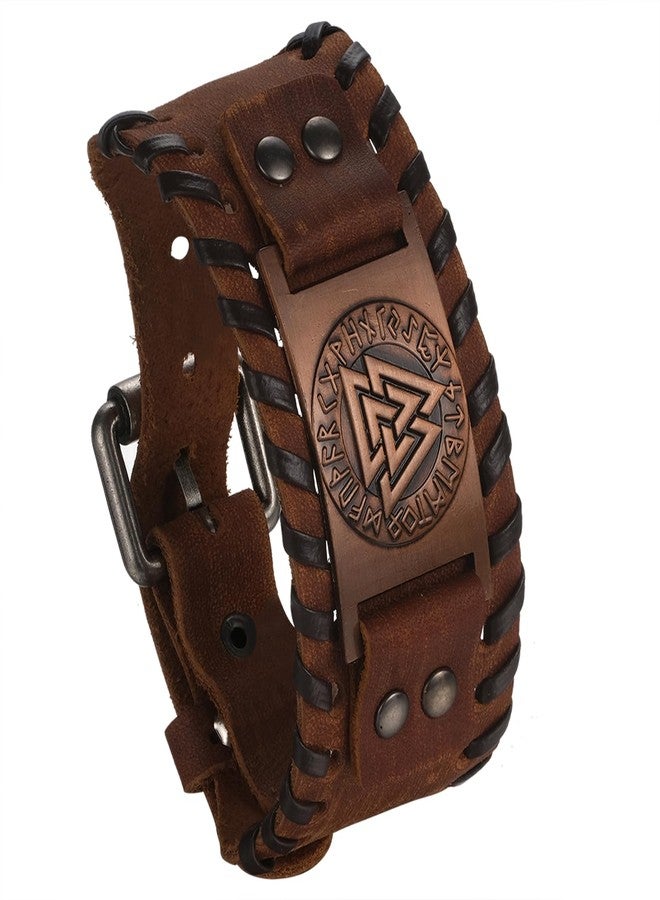 Cupimatch Viking Valknut Leather Bracelet: Adjustable Cuff Unisex Norse Rune Amulet Punk Style Bracelet - Image 1