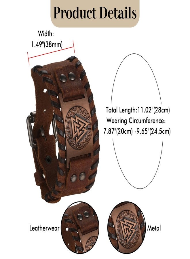 Cupimatch Viking Valknut Leather Bracelet: Adjustable Cuff Unisex Norse Rune Amulet Punk Style Bracelet - Image 2