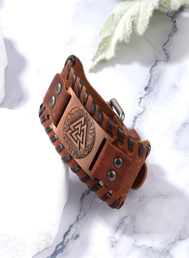 Cupimatch Viking Valknut Leather Bracelet: Adjustable Cuff Unisex Norse Rune Amulet Punk Style Bracelet - Image 5