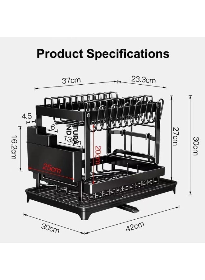Arabest Dish Drying Racks for Kitchen Counter Large Capacity Double-Layer Dish Drying Rack - with Knife/Utensil & Cutting Board Holder, Drainage Tray (white) - Image 4