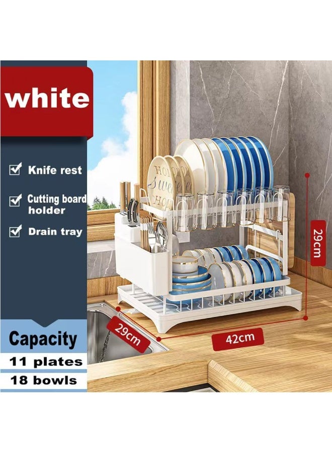 Arabest Dish Drying Racks for Kitchen Counter Large Capacity Double-Layer Dish Drying Rack - with Knife/Utensil & Cutting Board Holder, Drainage Tray (white) - Image 3