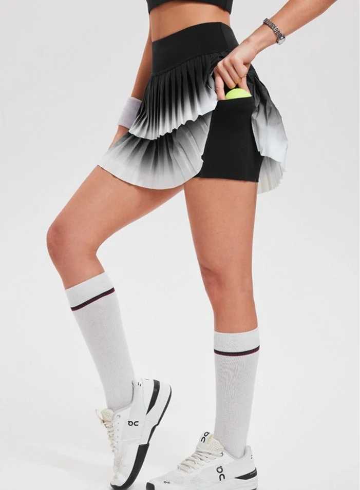 SVL  Padel & Tennis Skirt with Built-in Shorts and Pocket - Black & White Ombre - SVL for Women | Best Price UAE