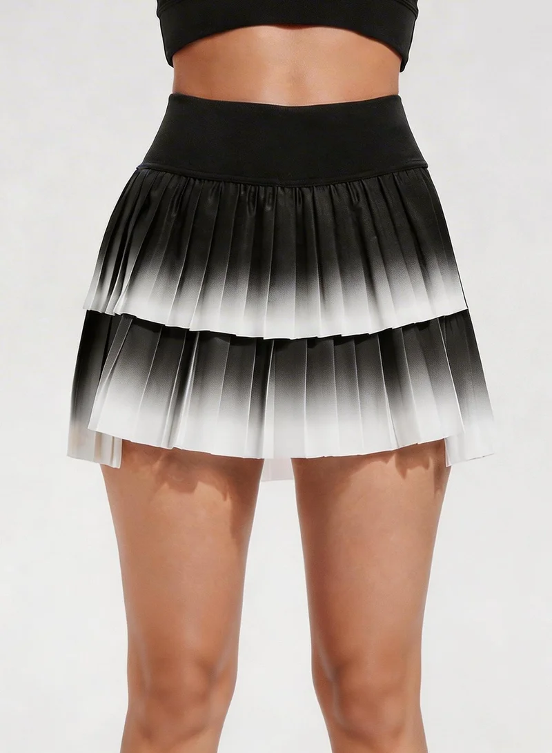 SVL Padel & Tennis Skirt with Built-in Shorts and Pocket - Black & White Ombre - SVL