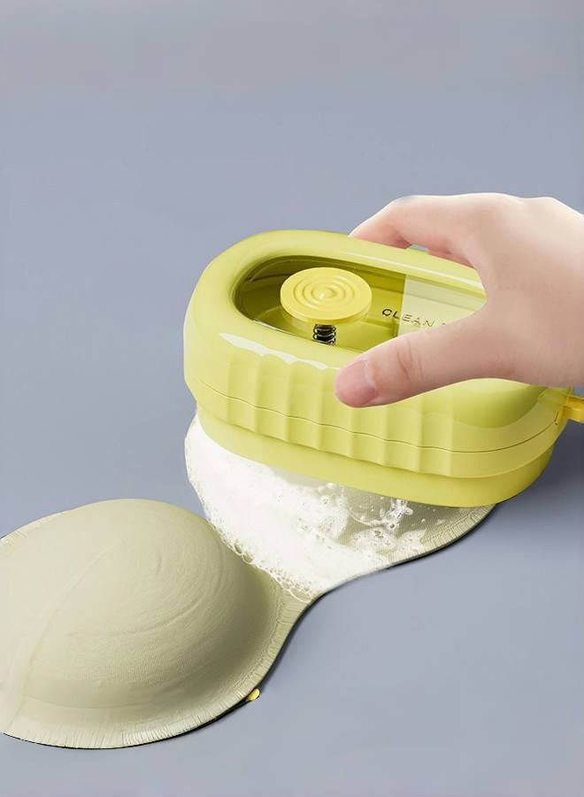 Multifunction Laundry Brush - with Intergrated Liquid Detergent Dispenser - Clothes Scrub Brush - Non-scratch Gentle Fabric Care Laundry Brush - Press Roller Soft Rubber Foam Household Cleaning Tool - Yellow  - Image 4