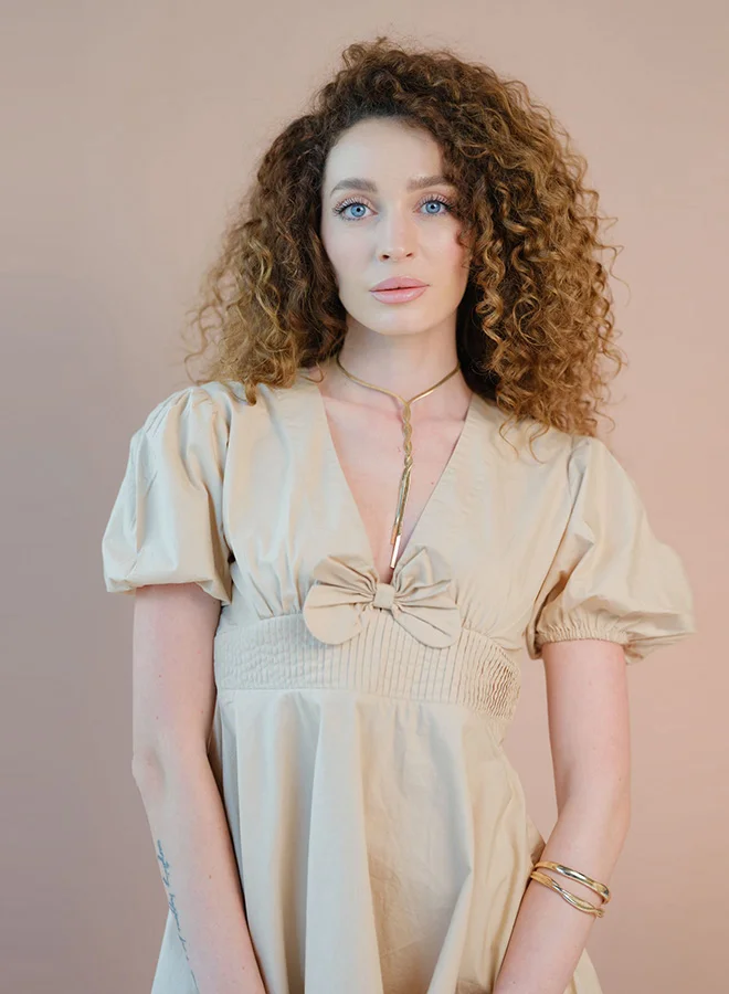 فيرجيو VIRGIO 100% Cotton Flare Dress With Bow Detail