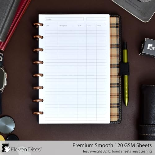 Eleven Discs Discbound Paper, Junior Size Mileage Log Sheets - Premium 120gsm Heavyweight Notebook & Planner Refills - 8 Discs, 5.5 x 8.5 in - Punched for Circa, Arc, TUL (50 Sheets) - Image 2
