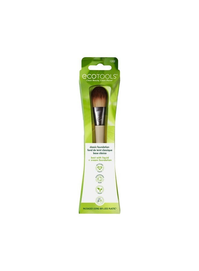Ecotools Classic Foundation Face Brush, For Liquid, & Cream Foundation, Flat Foundation Brush, Makeup Brush For Natural Makeup, Buildable Coverage, Synthetic Bristles, Cruelty- Free, 1 Count - Image 2