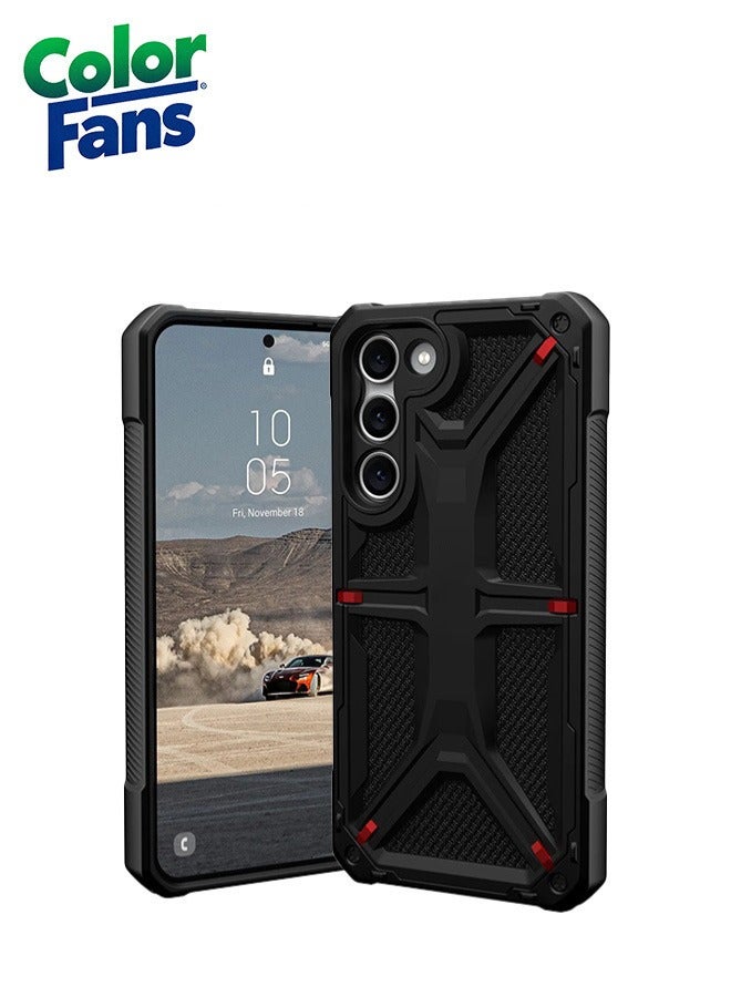 Color Fans Samsung Galaxy S23 Plus Case Monarch Kevlar Premium Rugged Heavy Duty Shockproof Impact Resistant Protective Cover - Black - Image 1