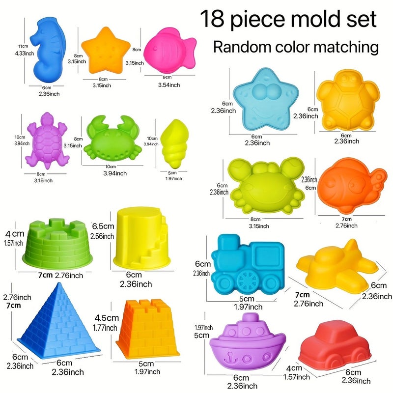 18 Pieces Beach Sand Molds Castle Marine Animal Transportation Toys - Image 1