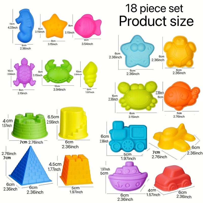 18 Pieces Beach Sand Molds Castle Marine Animal Transportation Toys - Image 2
