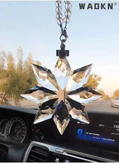 WAOKN Crystal Car mirror Pendant,Crystal Car Rear View Mirror Pendant,Hanging Decorations Ornament, Crystal Pendant Snowflake For The Car Front Mirror,Crystal Car mirror Pendant，Octagonal Transparent Color  - Image 2