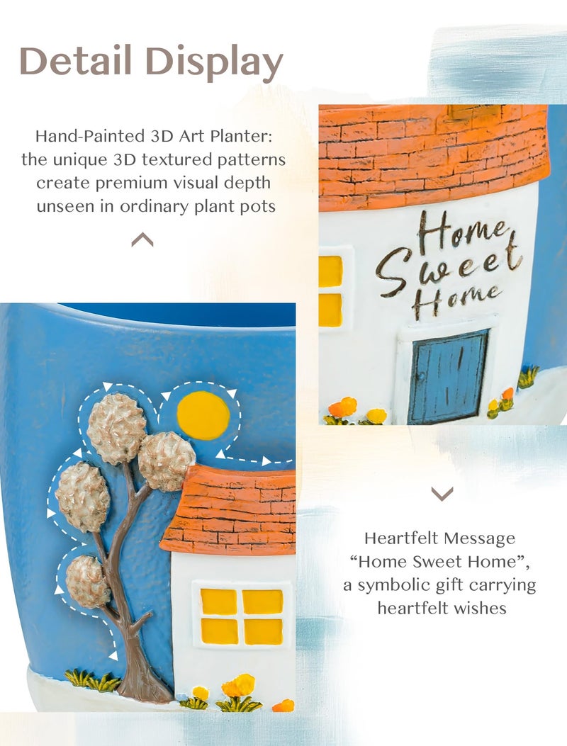 Afigurna New Home Gift Ideas: New Home Apartment Plant Gift for Plant Lover - 5.3in Hand-Painted 3D Art Planter - Gardening House Warming Present for Christmas - Image 5