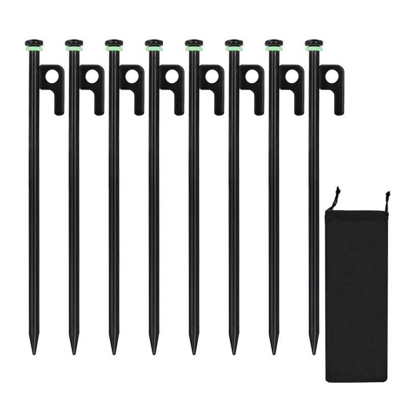 HOLANHING 8Pcs Tent Stakes 12in Heavy Duty Tent Stakes with Storage Pouch Dia 035 Forged Steel Stakes for Tent Used on Rocks Grassland Snowfield8Pcs 12in Stakes - Image 2