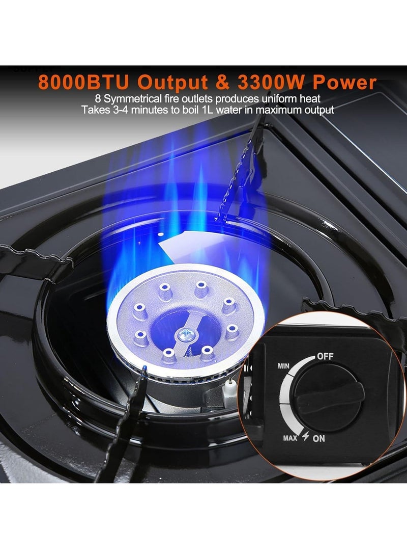 3300W Portable Camping Stove – Dual Fuel Butane u0026 Propane Burner, Piezo Ignition, Safety Cut-Off, Automatic Tank Ejection, Carry Case – Ideal for Camping, Hiking u0026 Outdoor Cooking, 8000BTU - Image 4