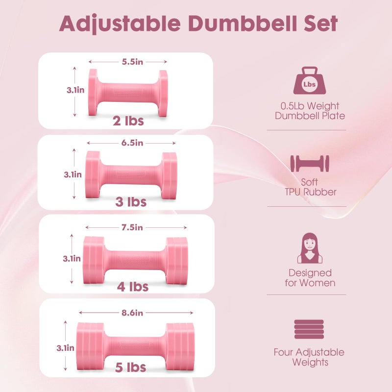 EQUIPRO Adjustable Dumbbell Set, 4 in 1 Weights for Women at Home, Hand Weights Dumbbells for Women, Each 2lb 3lb 4lb 5lb Fast Adjust Weight with Soft TPU Handle for Home Gym Exercise Training - Image 4