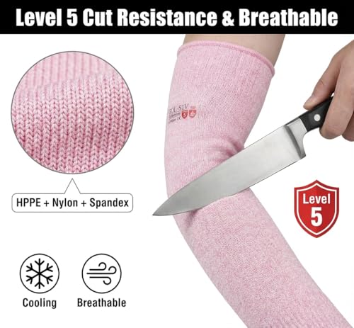 GOL-SIV Arm Protectors For Thin Skin And Bruising, Cut Resistant Sleeves For Men Women, A5 Level Pink Arm Sleeve For Gardening (Pink, 17.7 In) - Image 4