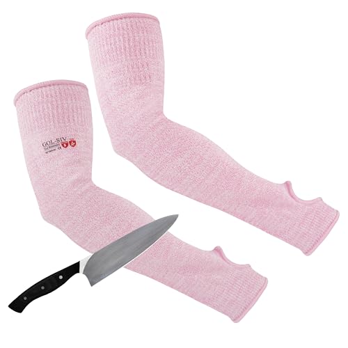 GOL-SIV Arm Protectors For Thin Skin And Bruising, Cut Resistant Sleeves For Men Women, A5 Level Pink Arm Sleeve For Gardening (Pink, 17.7 In) - Image 1