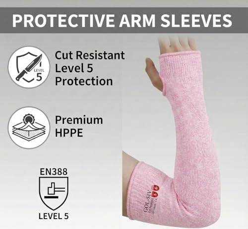 GOL-SIV Arm Protectors For Thin Skin And Bruising, Cut Resistant Sleeves For Men Women, A5 Level Pink Arm Sleeve For Gardening (Pink, 17.7 In) - Image 3