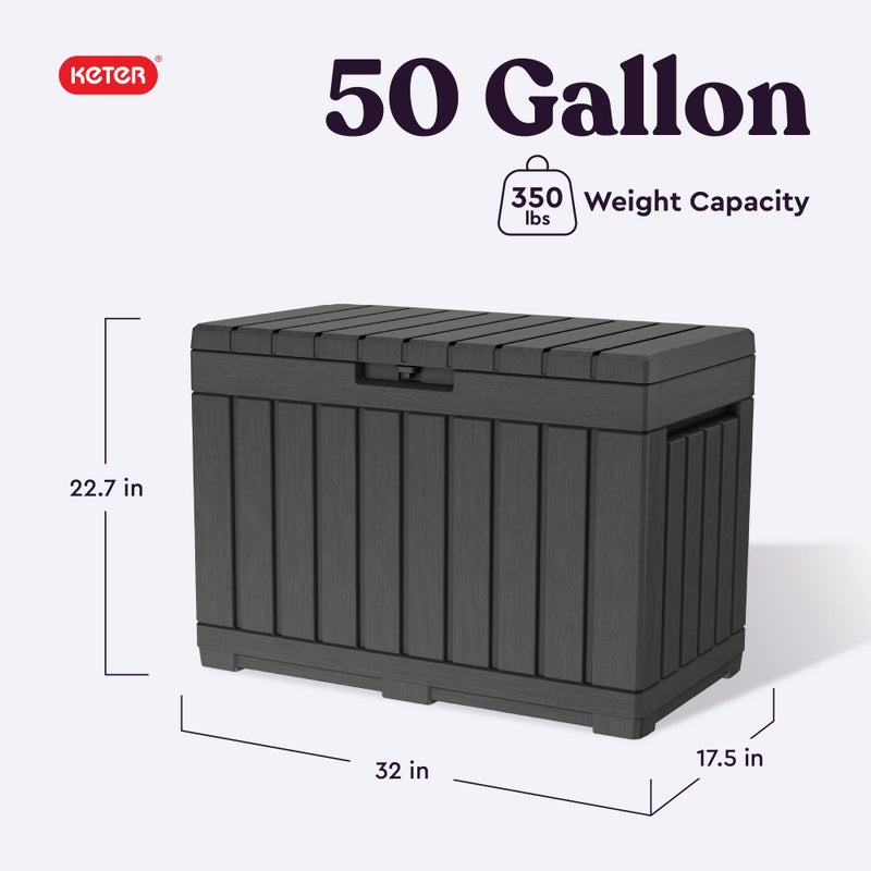 Keter Kentwood 50 Gallon Resin Deck Box-Organization and Storage for Patio Cushions, Throw Pillows and Garden Tools, Dark Grey - Image 2