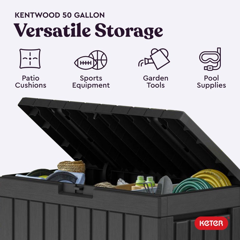 Keter Kentwood 50 Gallon Resin Deck Box-Organization and Storage for Patio Cushions, Throw Pillows and Garden Tools, Dark Grey - Image 4