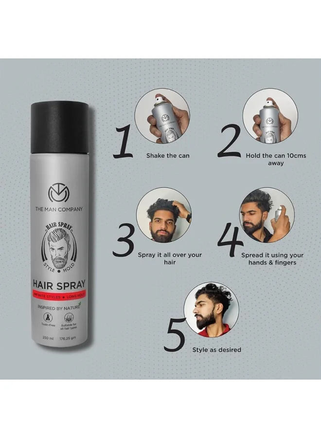 The Man Company  Hair Styling Spray for Men - 250ml | Strong Hold, Long Lasting, Matte Look & Instant Grip | Natural Shine, Non-Stick, Ultra Hard for Men | Best Price UAE