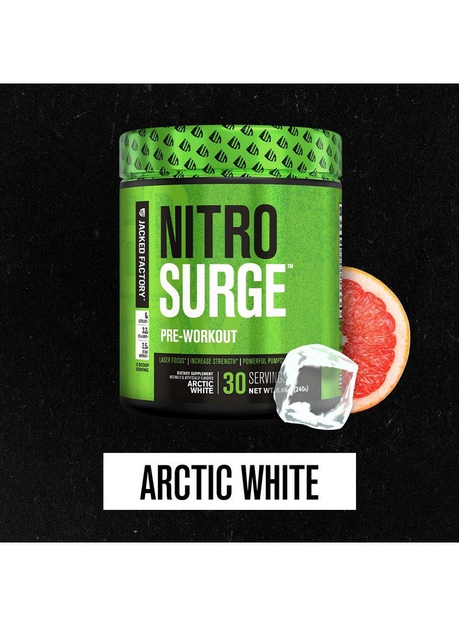 Jacked Factory NITROSURGE Pre Workout Supplement - Endless Energy, Instant Strength Gains, Clear Focus, Intense Pumps - NO Booster & Powerful Preworkout Energy Powder - 30 Servings, Arctic White - Image 2