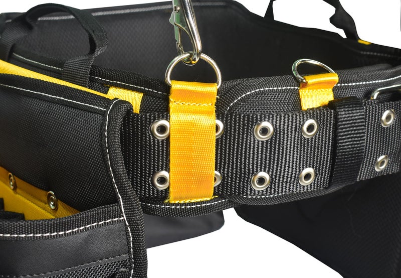 Aupofit Comfortable Tough Thick 7-Piece Tool Belt with Suspenders 32 Pockets and Loops,1680D Denier Fabric Heavy Duty Tool Belts with Carry Handles, Fits Waists 36-49In, Black and Yellow - Image 2