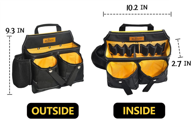 Aupofit Comfortable Tough Thick 7-Piece Tool Belt with Suspenders 32 Pockets and Loops,1680D Denier Fabric Heavy Duty Tool Belts with Carry Handles, Fits Waists 36-49In, Black and Yellow - Image 4