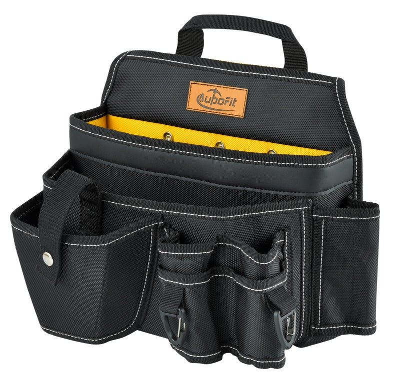 Aupofit Comfortable Tough Thick 7-Piece Tool Belt with Suspenders 32 Pockets and Loops,1680D Denier Fabric Heavy Duty Tool Belts with Carry Handles, Fits Waists 36-49In, Black and Yellow - Image 3