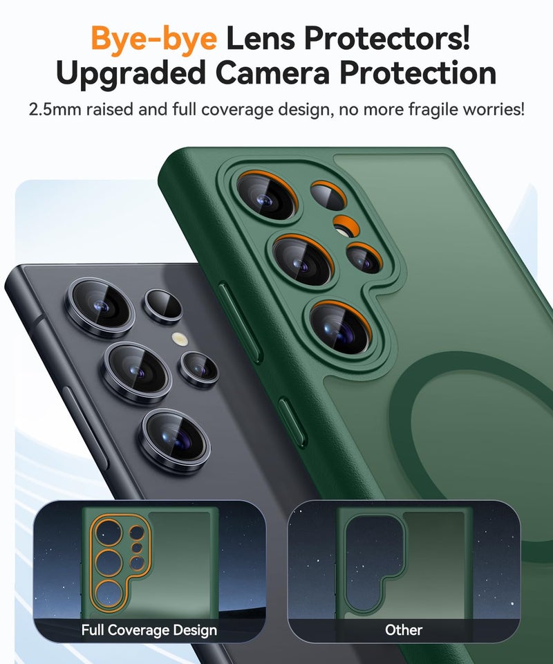 CANSHN Designed for Samsung Galaxy S24 Ultra Case [Full Camera Protection] [Compatible with MagSafe] Translucent Matte Shockproof Protective Phone Cover 6.8 Inch - Deep Green - Image 3