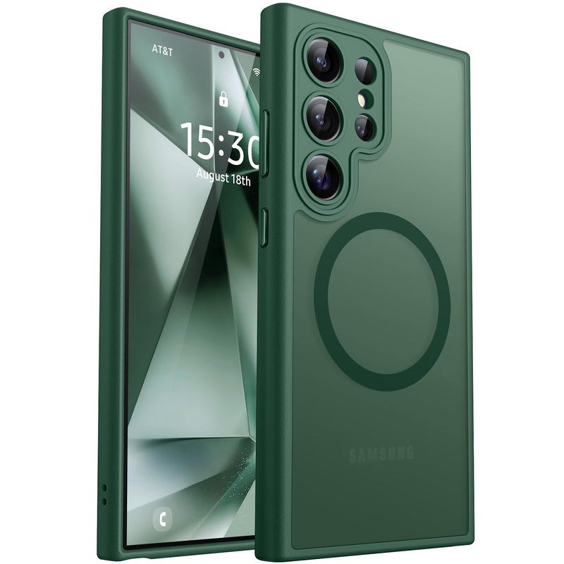CANSHN Designed for Samsung Galaxy S24 Ultra Case [Full Camera Protection] [Compatible with MagSafe] Translucent Matte Shockproof Protective Phone Cover 6.8 Inch - Deep Green - Image 1