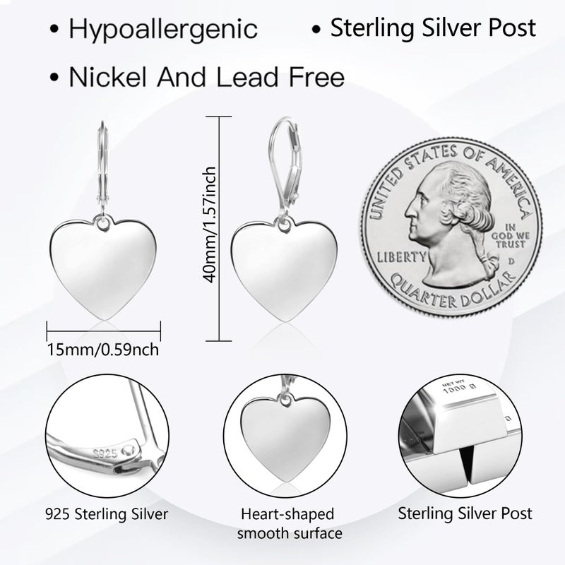 ALEXCRAFT Sterling Silver Heart Earrings for Women Silver Heart Dangle Drop Earrings Huggie Hoop Earring Hypoallergenic Leverback Earing - Image 4