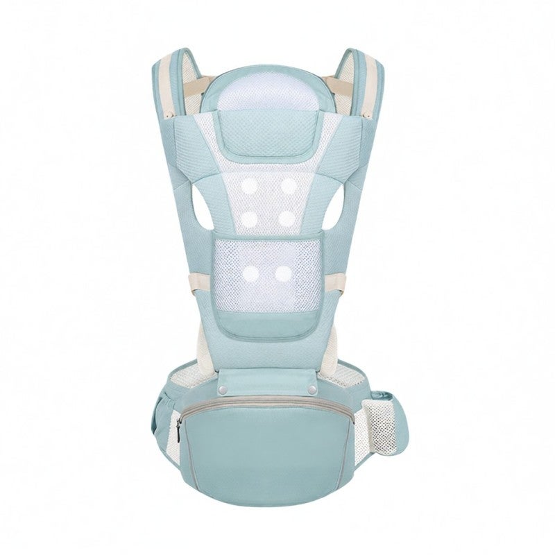 Baby Carrier: Green Cotton-polyester Blend, Multi-functional Detachable Design, Ergonomic Lumbar Support - One Fits 0-36 Months, Breathable Mesh Window, Safe Shockproof Waist Stool for Infant & Toddle - Image 1