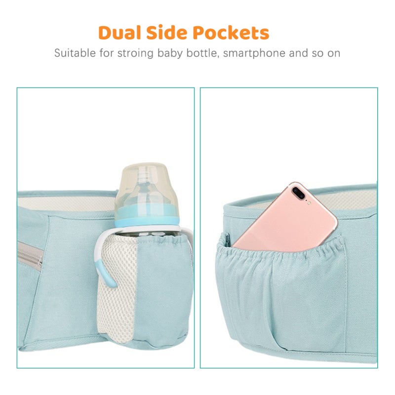 Baby Carrier: Green Cotton-polyester Blend, Multi-functional Detachable Design, Ergonomic Lumbar Support - One Fits 0-36 Months, Breathable Mesh Window, Safe Shockproof Waist Stool for Infant & Toddle - Image 4
