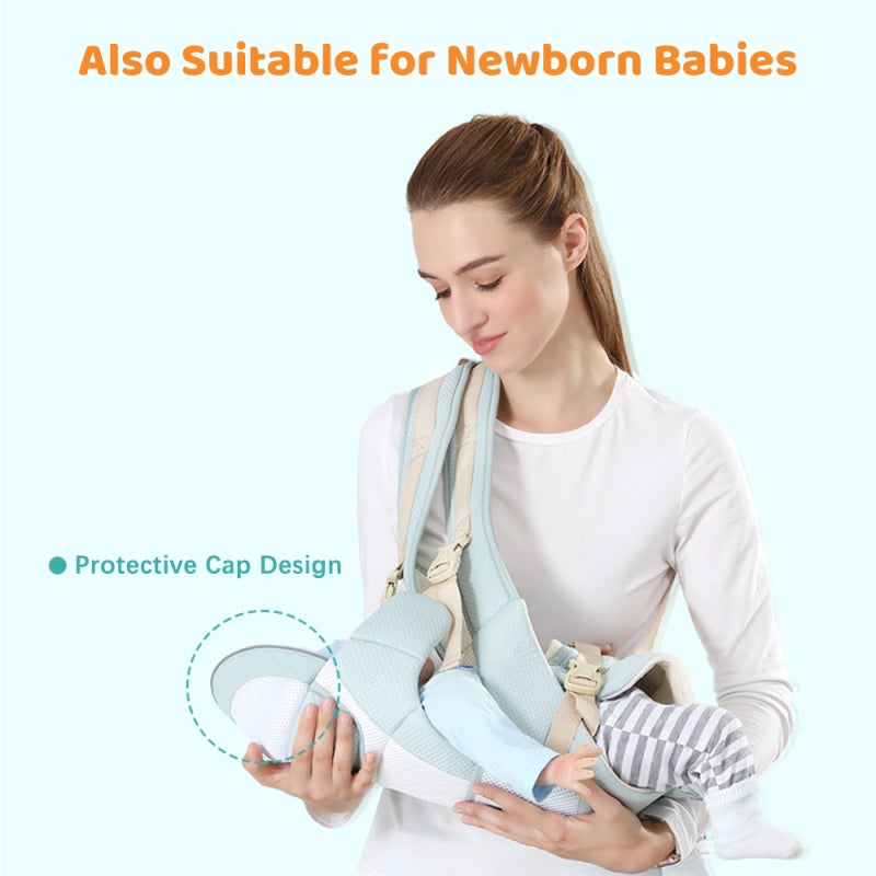 Baby Carrier: Green Cotton-polyester Blend, Multi-functional Detachable Design, Ergonomic Lumbar Support - One Fits 0-36 Months, Breathable Mesh Window, Safe Shockproof Waist Stool for Infant & Toddle - Image 5