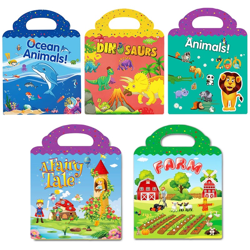 RUSON Reusable Sticker Book for Kids 5 Sets Educational Learning Toys Travel Stickers Activity Books for Toddler Girls Boys Age 3 Birthday Gifts Fairy Ocean Farm Dinosaur Animals - Image 3