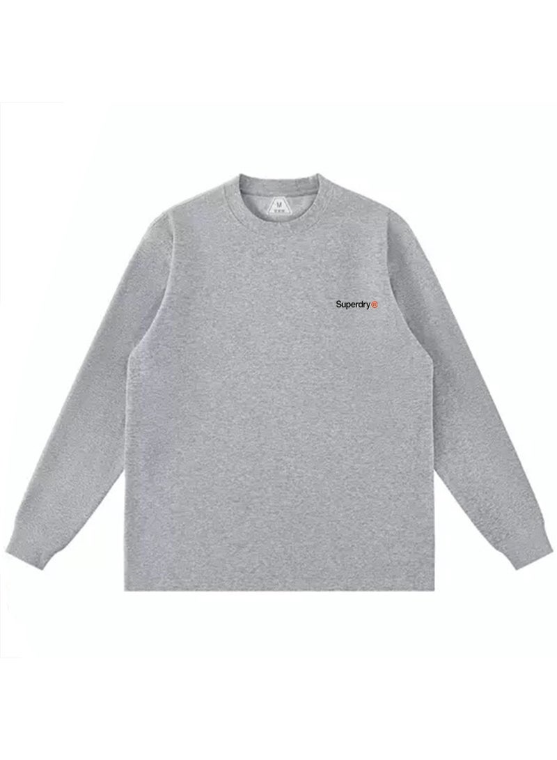 Superdry couple solid color round neck loose long sleeve T-shirt for men and women - Image 3