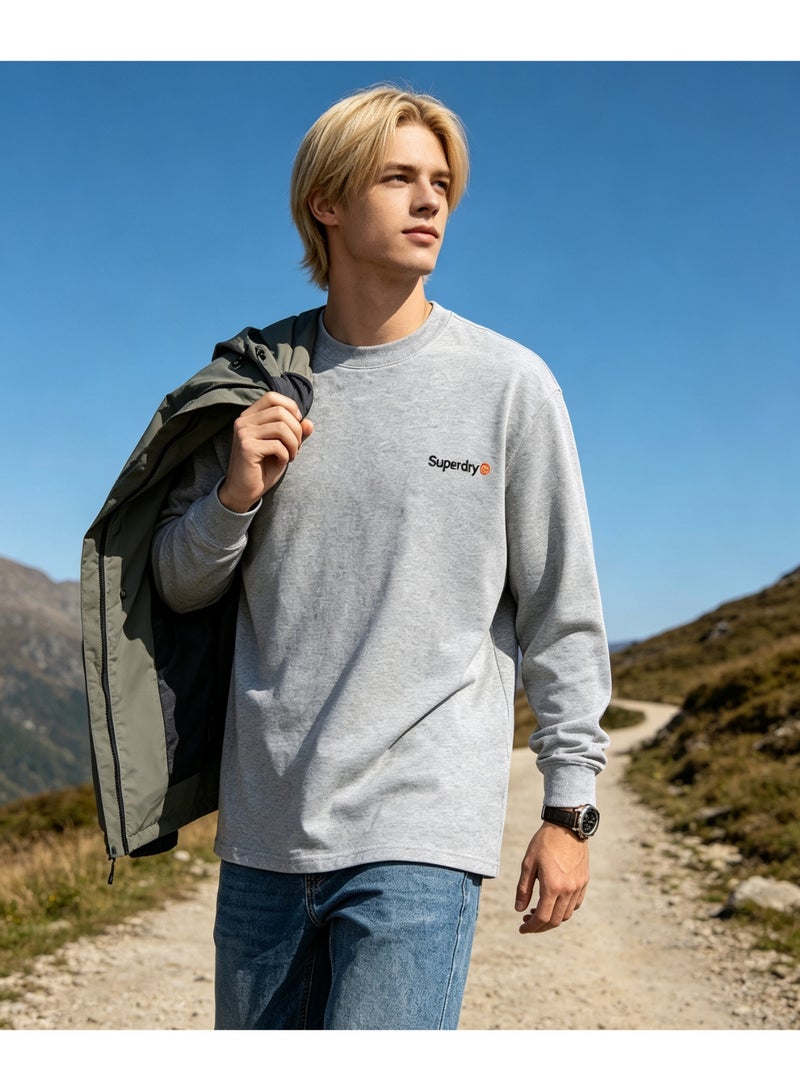 Superdry couple solid color round neck loose long sleeve T-shirt for men and women - Image 1
