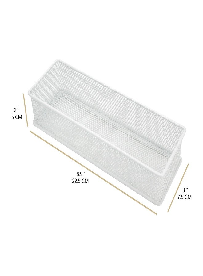 Annova Mesh Stackable Drawer Cabinet and Shelf Organizer Bins Storage Basket School Office Supply Holder Tray- Set of 2 (White, 3x9x2 Inch) - Image 4