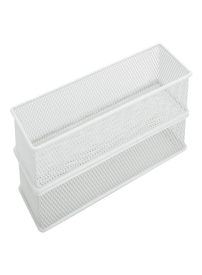 Annova Mesh Stackable Drawer Cabinet and Shelf Organizer Bins Storage Basket School Office Supply Holder Tray- Set of 2 (White, 3x9x2 Inch) - Image 2