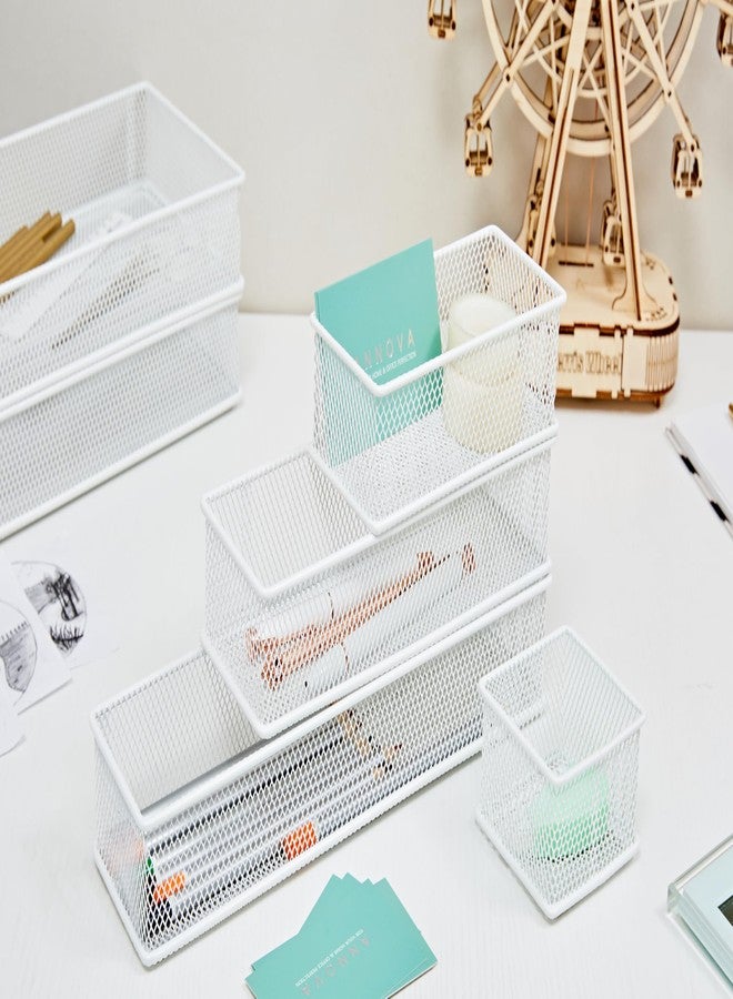 Annova Mesh Stackable Drawer Cabinet and Shelf Organizer Bins Storage Basket School Office Supply Holder Tray- Set of 2 (White, 3x9x2 Inch) - Image 5