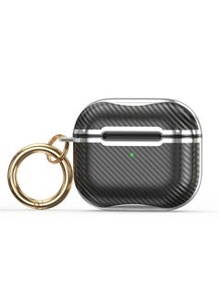 Protective Case Cover For Apple AirPods Pro Secure Lock Clip Carbon Fiber Case Cover with Keychain Full Body Shockproof Hard Shell Protective Cover for AirPods Pro Case
