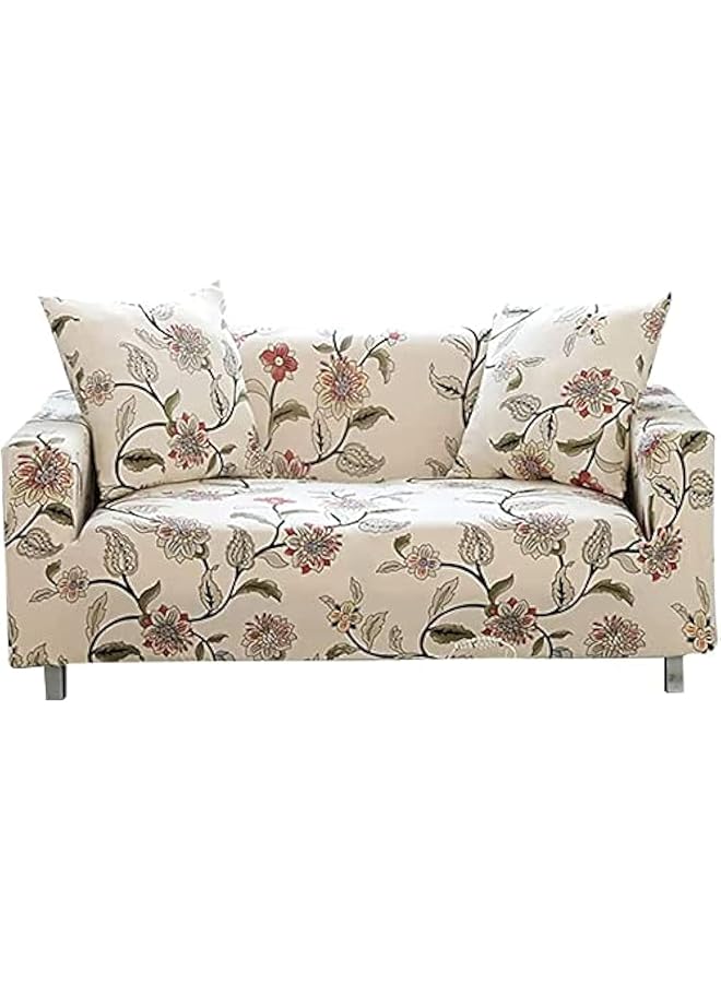 Green Tiger غطاء أريكة قابل للتمدد، غطاء أريكة مطبوع قطعة واحدة، غطاء أريكة مرن عالمي مع 1 غطاء وسادة (مقعدين، نمط بيج) - Image 1