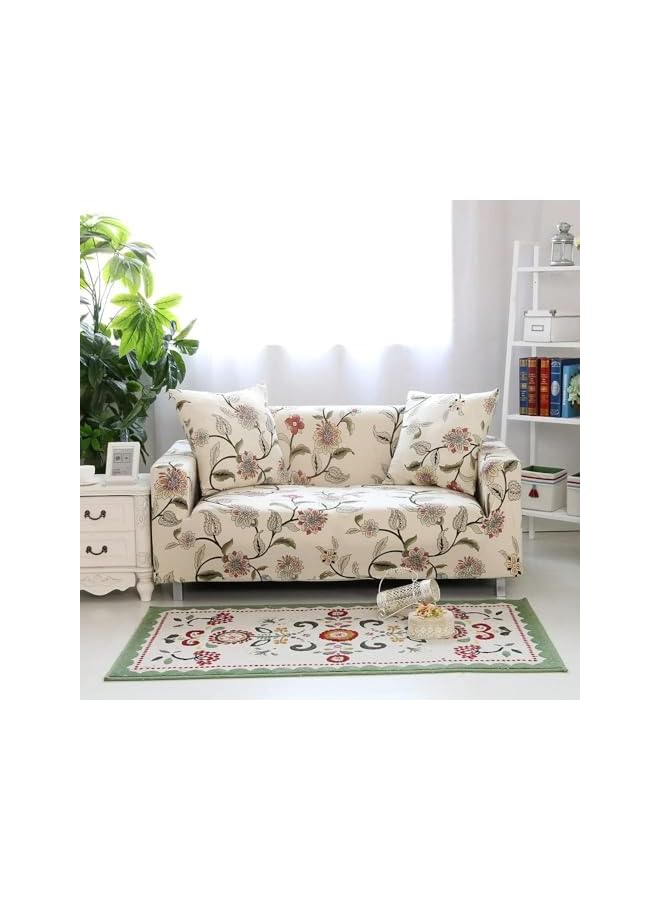 Green Tiger غطاء أريكة قابل للتمدد، غطاء أريكة مطبوع قطعة واحدة، غطاء أريكة مرن عالمي مع 1 غطاء وسادة (مقعدين، نمط بيج) - Image 4