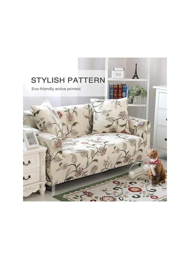 Green Tiger غطاء أريكة قابل للتمدد، غطاء أريكة مطبوع قطعة واحدة، غطاء أريكة مرن عالمي مع 1 غطاء وسادة (مقعدين، نمط بيج) - Image 3