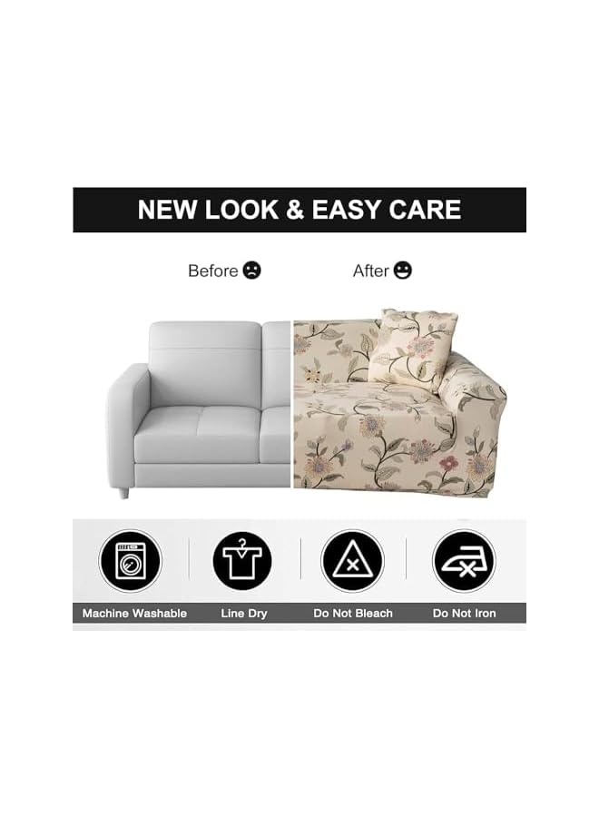 Green Tiger غطاء أريكة قابل للتمدد، غطاء أريكة مطبوع قطعة واحدة، غطاء أريكة مرن عالمي مع 1 غطاء وسادة (مقعدين، نمط بيج) - Image 5