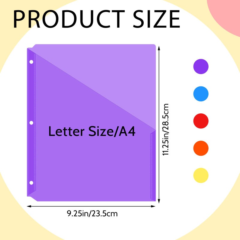 Maitys 50 Pack Binder Pockets 3 Hole Punch Clear Plastic Document Folders Binder Organizer Store Letter Size 8.5x11 Inch Paper Folders with Pockets Slash File Jacket for Office (Multicolor) - Image 2