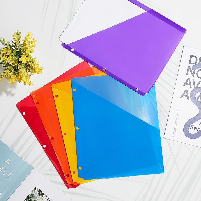 Maitys 50 Pack Binder Pockets 3 Hole Punch Clear Plastic Document Folders Binder Organizer Store Letter Size 8.5x11 Inch Paper Folders with Pockets Slash File Jacket for Office (Multicolor) - Image 4